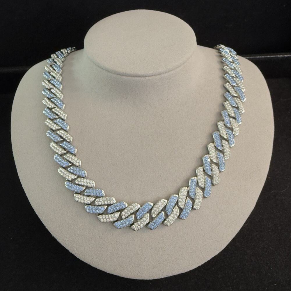 Beautiful Iced Out Cuban Link 14.2mm Thick Rhinestone 16.5in Chain Necklace~NEW